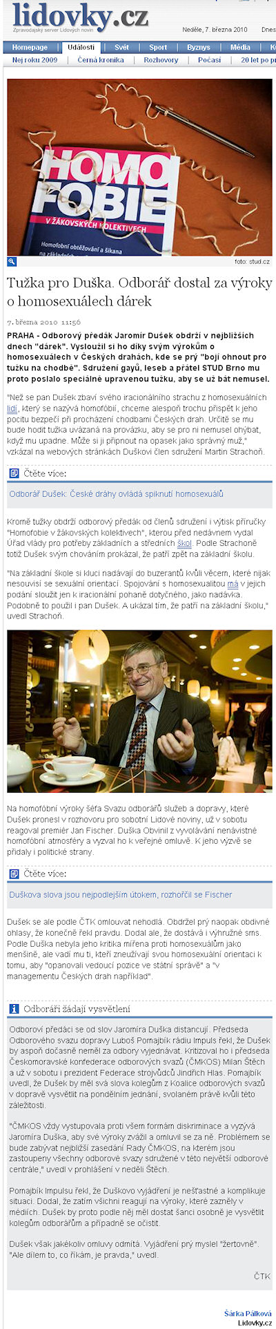 Tužka pro Duška. Odborář dostal za výroky o homosexuálech dárek